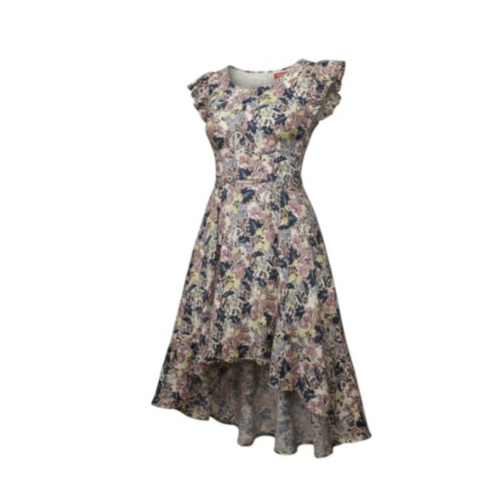 Vince Camuto Womens Floral Flutter Sleeve High Low Tiered Midi Dress XL Multi